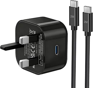 Samsung Super Fast Charger Plug and Long Cable 2M for Samsung Galaxy S26 S25 S24 S23 S22 S21 S20 A33 A34 A35 A36 A53 A54 A55 A56 A17 A16 A15 A40 A25 A26, USBC Charging Plug 25W with Lead USB Type C