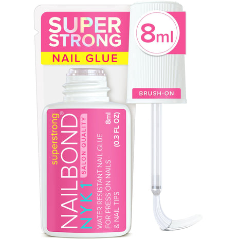 Super Strong Nail Glue for Press On Nails, Nail Tips & Acrylic Nails (8ml) NYK1 NailBond Brush On Glue for Press Ons, Tips &